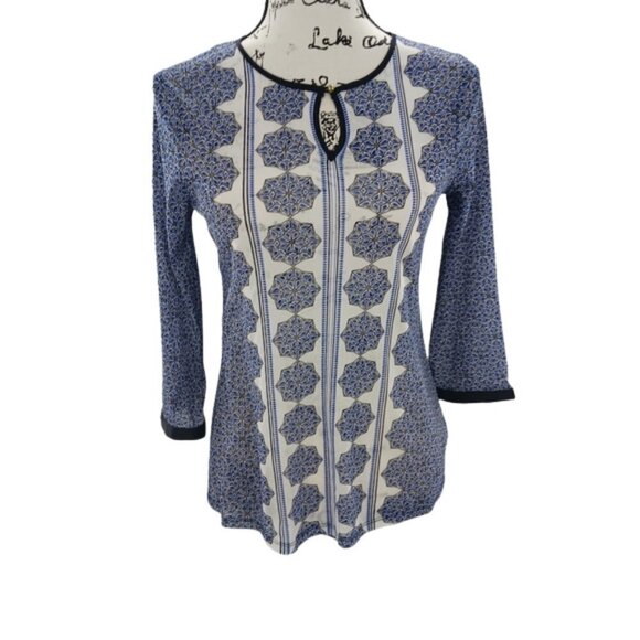 The Limited Geometric Blouse Sheer Keyhole Top Size XS 3/4 Sleeve Womens - Picture 1 of 5